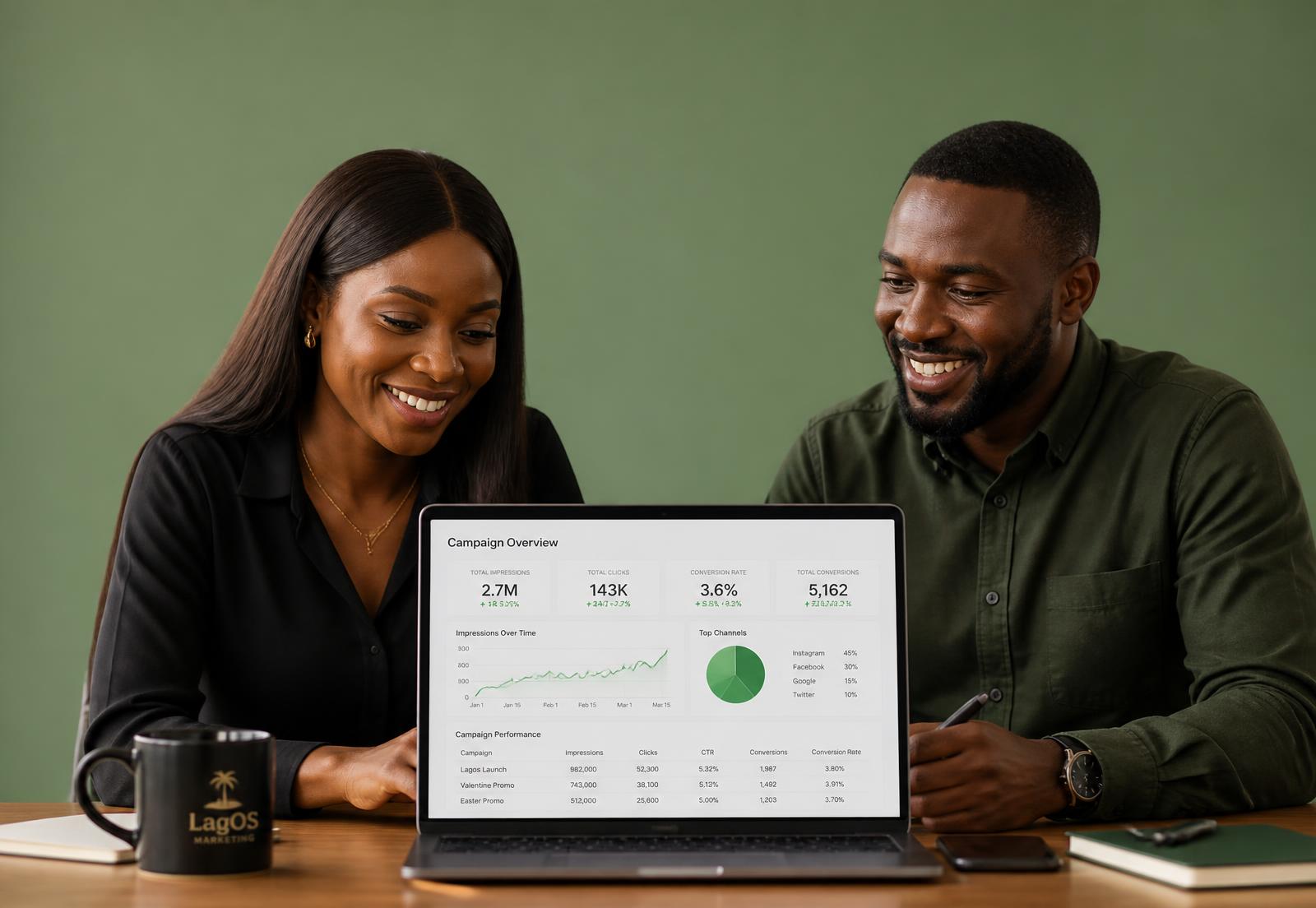Nigerian brand team reviewing a campaign dashboard